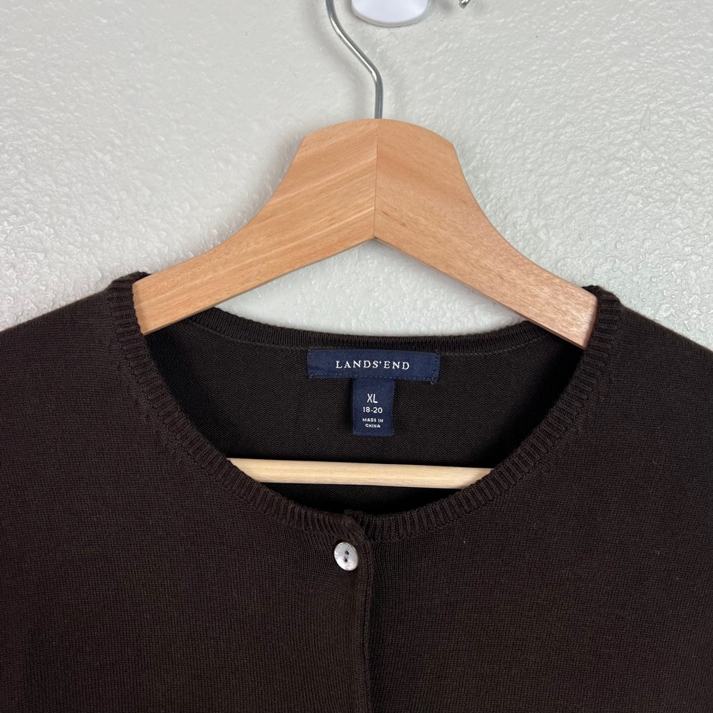 Lands End Womens XL Chocolate Brown Cotton Blend Button Front Cardigan Sweater - Picture 2 of 8